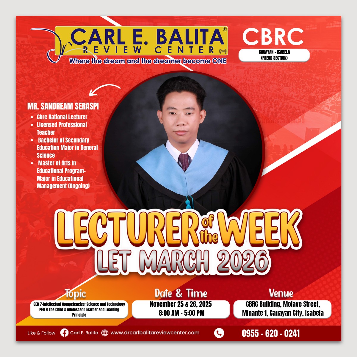 Cbrc - 𝑳𝑬𝑪𝑻𝑼𝑹𝑬𝑹 𝑶𝑭 𝑻𝑯𝑬 𝑾𝑬𝑬𝑲 𝑭𝒂𝒄𝒖𝒍𝒕𝒚: Mr. Sandream Seraspi 𝑫𝒂𝒕𝒆 ...