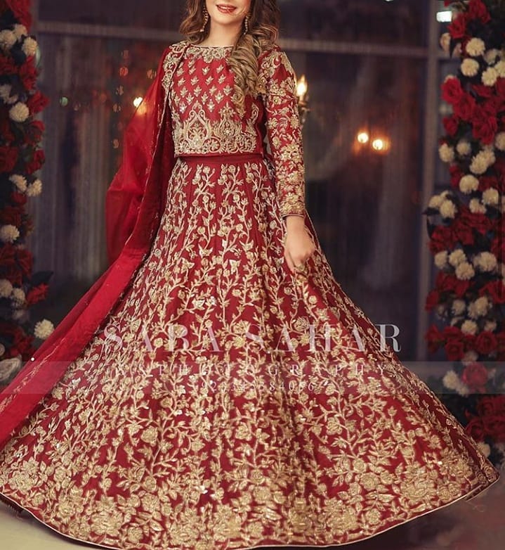 fitted lace wedding dress Buy Red Bridal Dress in Pishwas Frock and Lehenga Style Medium