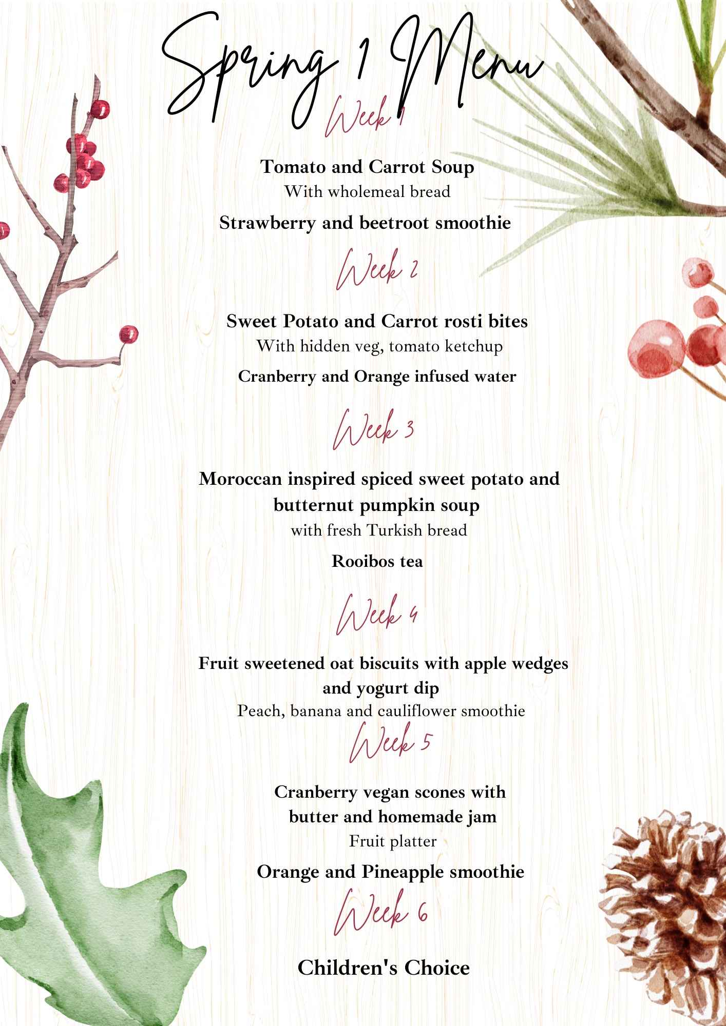 Here is our Spring 1 snack menu... - Canopy Forest School | Facebook