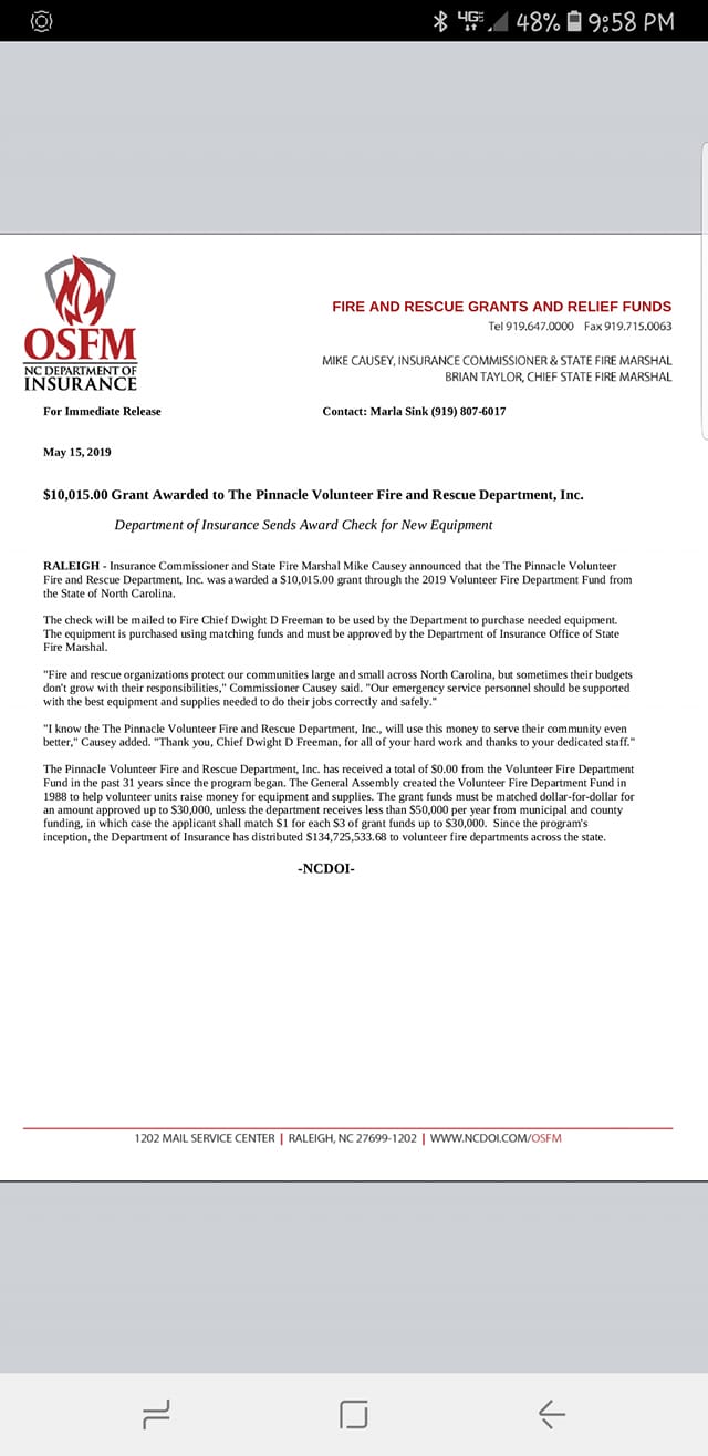 Proud to announce we have received a... - Pinnacle Fire Dept | Facebook