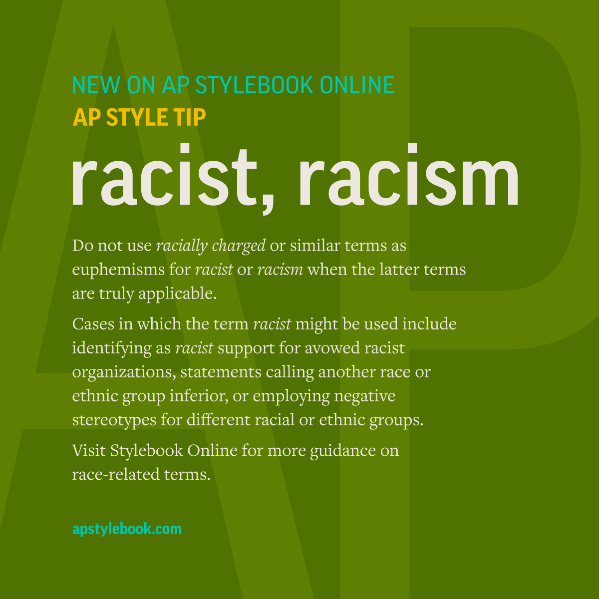 AP Stylebook - The terms racism and racist can be used in... | Facebook