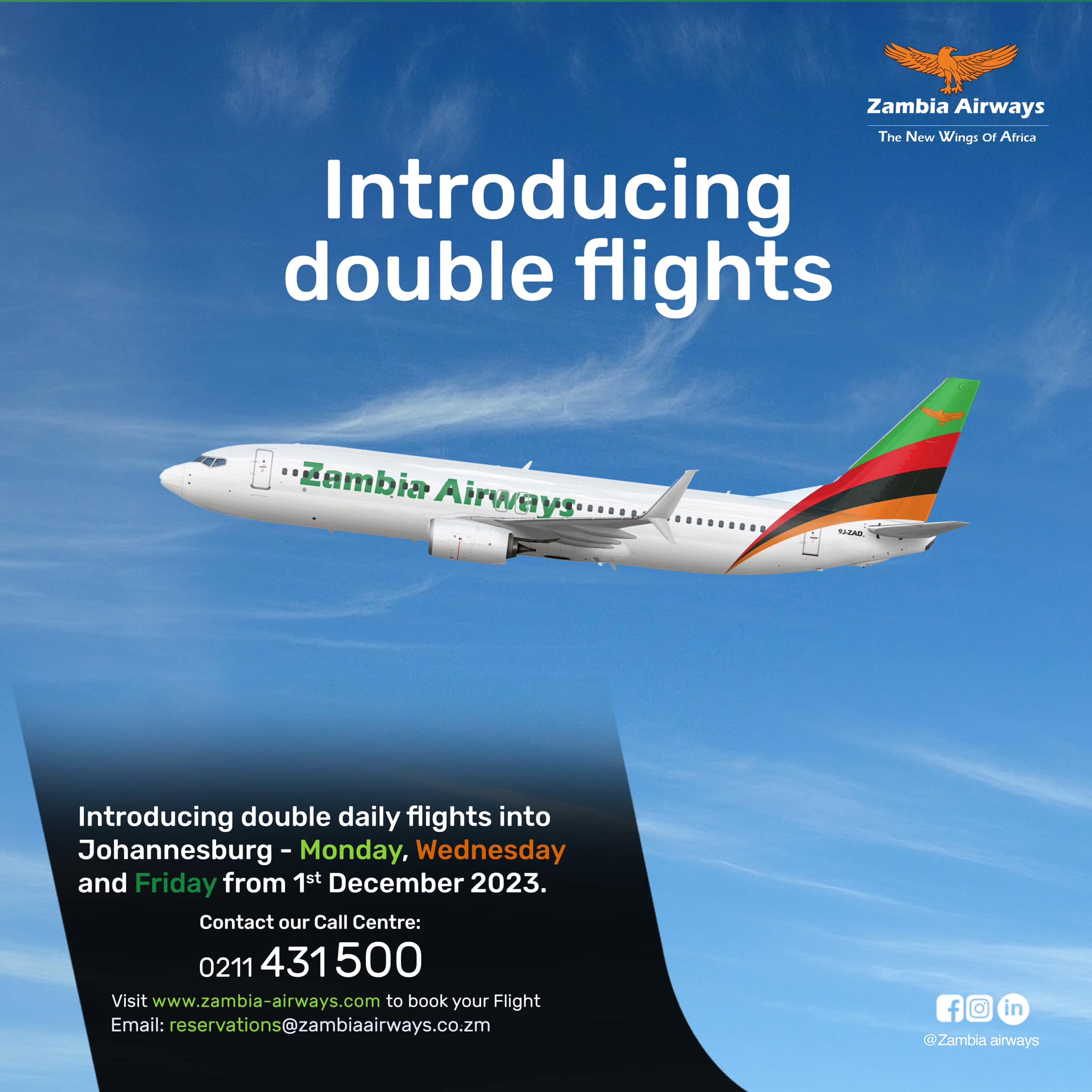 Zambia Airways - We are happy to announce our double... | Facebook