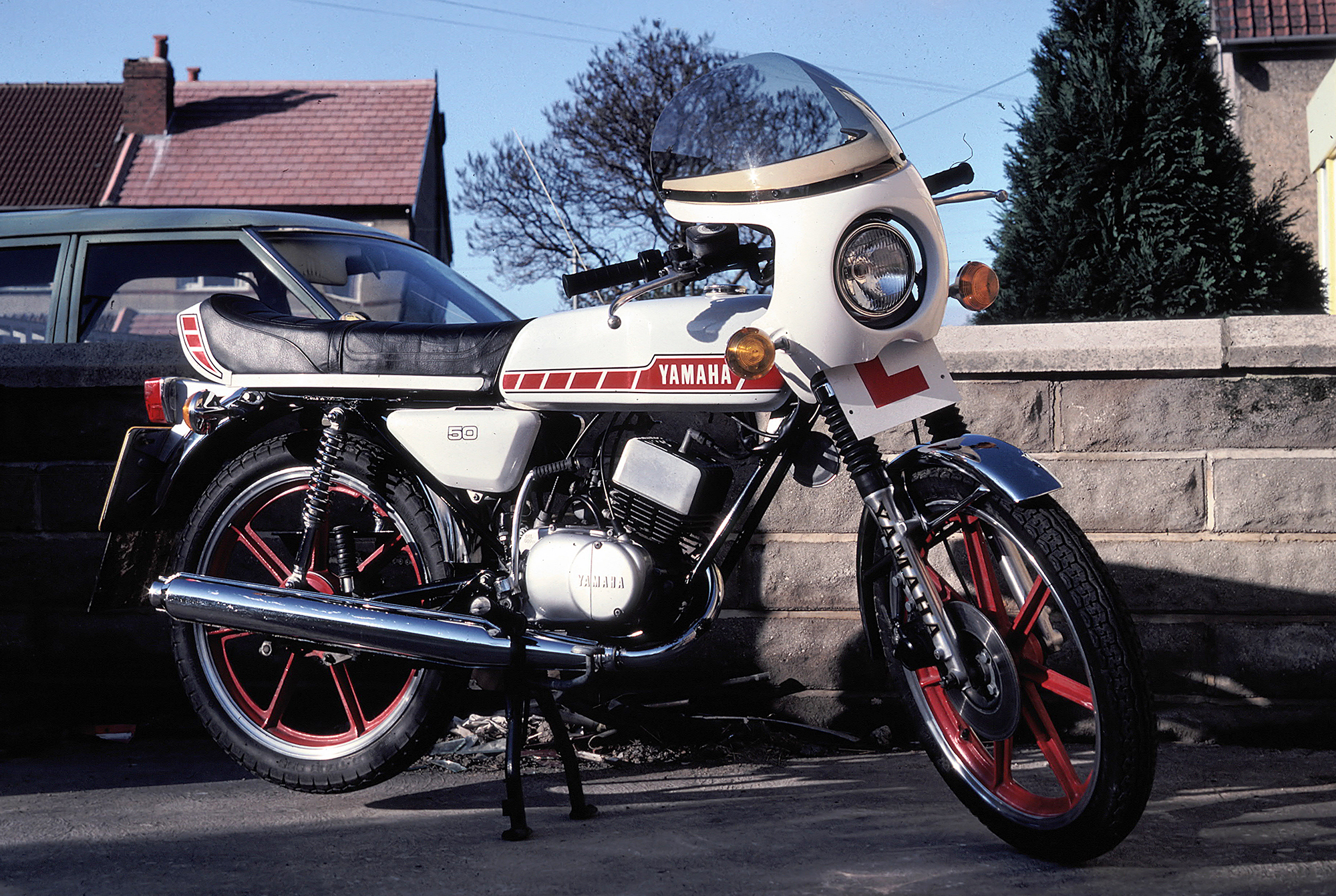 Yamaha RD50 first bike with expansion pipe