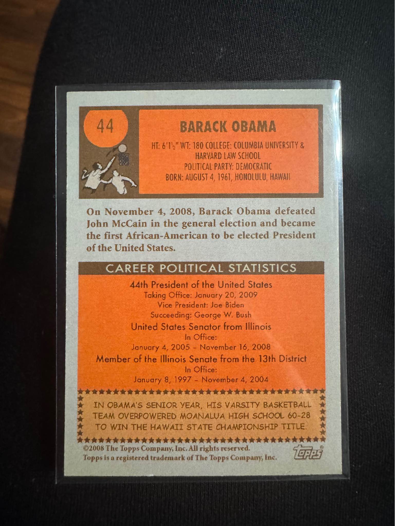 Barack Obama 2008 Topps HS Hawaii All-Star Basketball #44 SSP Rookie ...