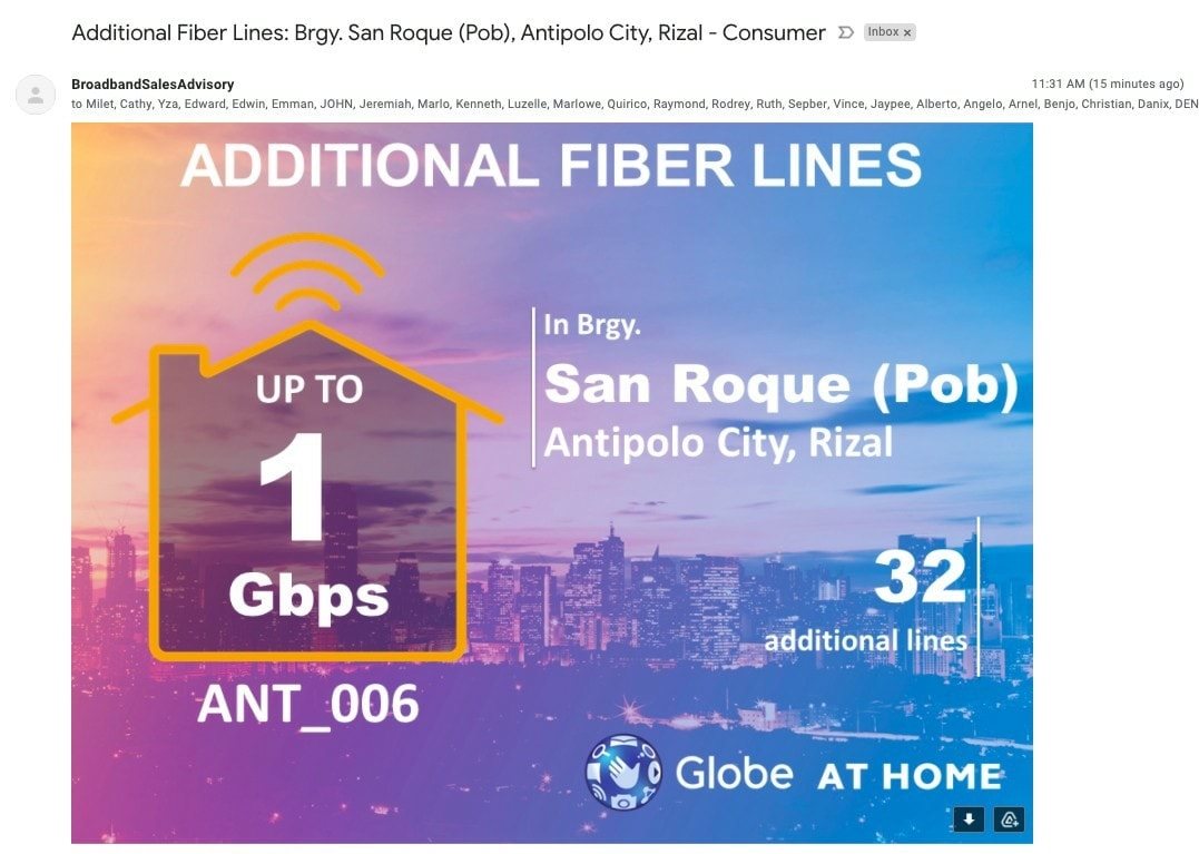 GLOBEBROADBAND FIBER PLAN is now SERVICEABLE in Rizal. ANTIPOLO ANGONO ...