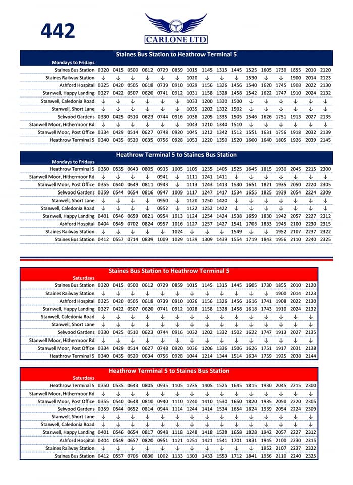 Carlone limited - NEW 442 Timetable starting 10/08/19...