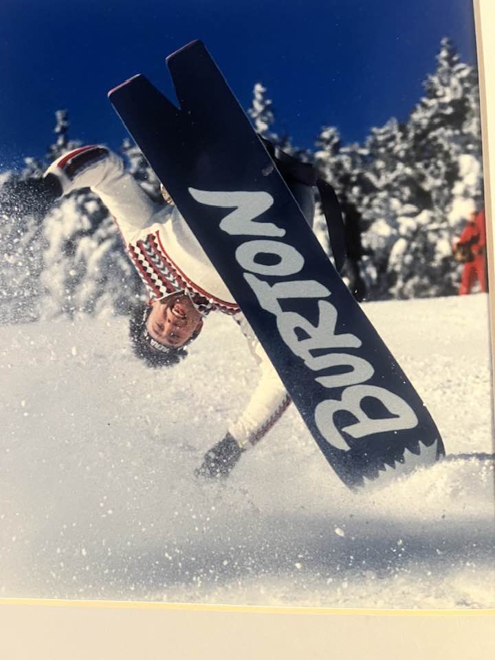 Riding the nose on a Burton Cruzer 165! Circa 1986?
