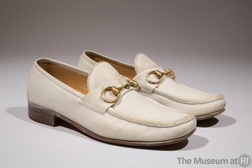white gucci dress shoes Mid-Heel Loafer The vamps are decorated with a signature stripe and metallic hardware GUCCI Men's Flex Sneaker, White,