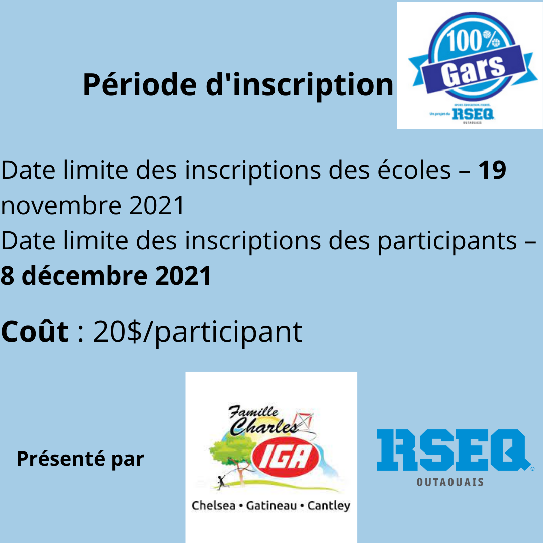 RSEQ Outaouais - Les inscriptions du programme 100% Gars...