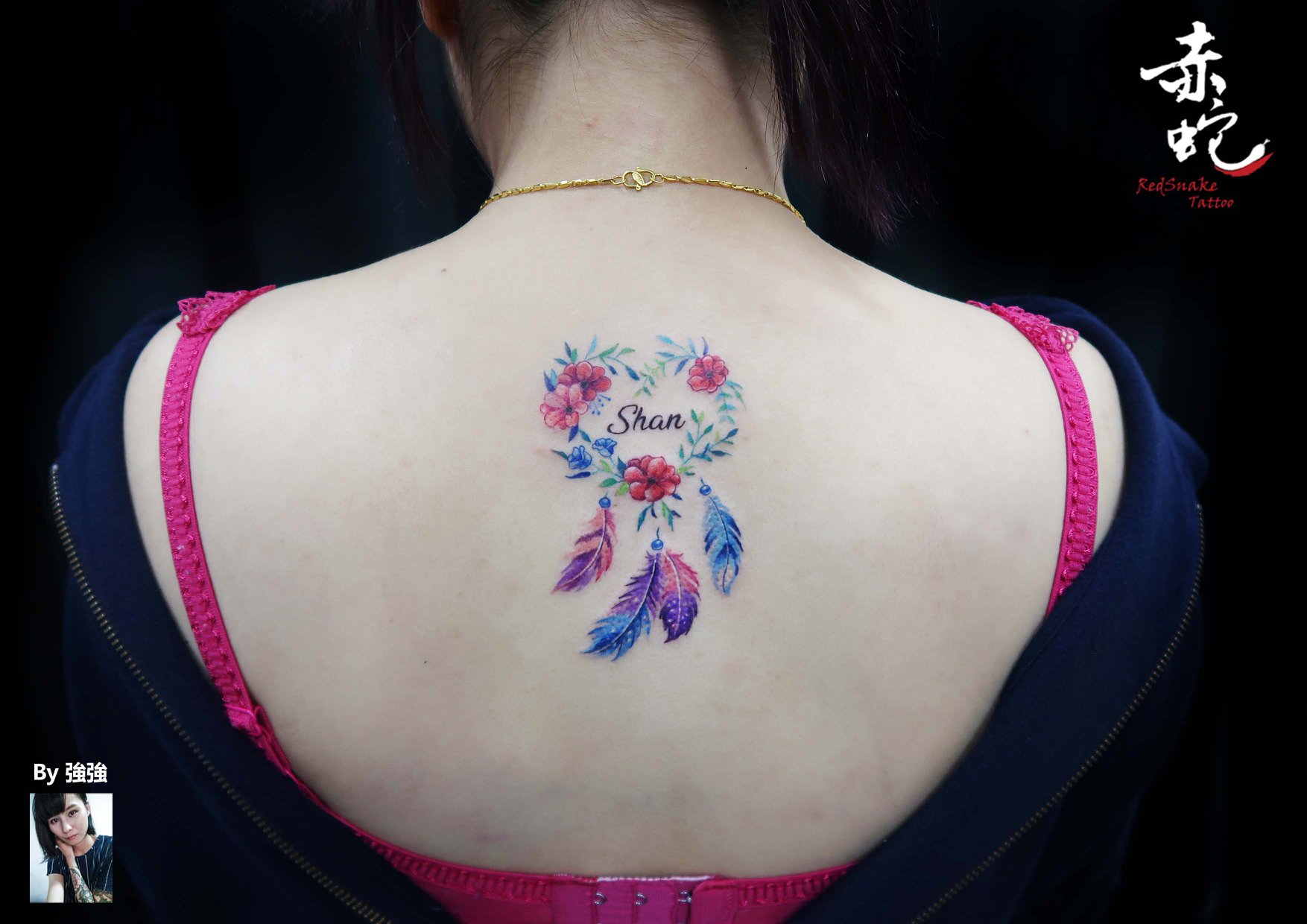 女刺青師強強作品-花圈捕夢網... - 赤蛇紋身 女刺青師團隊 Red Snake Tattoo