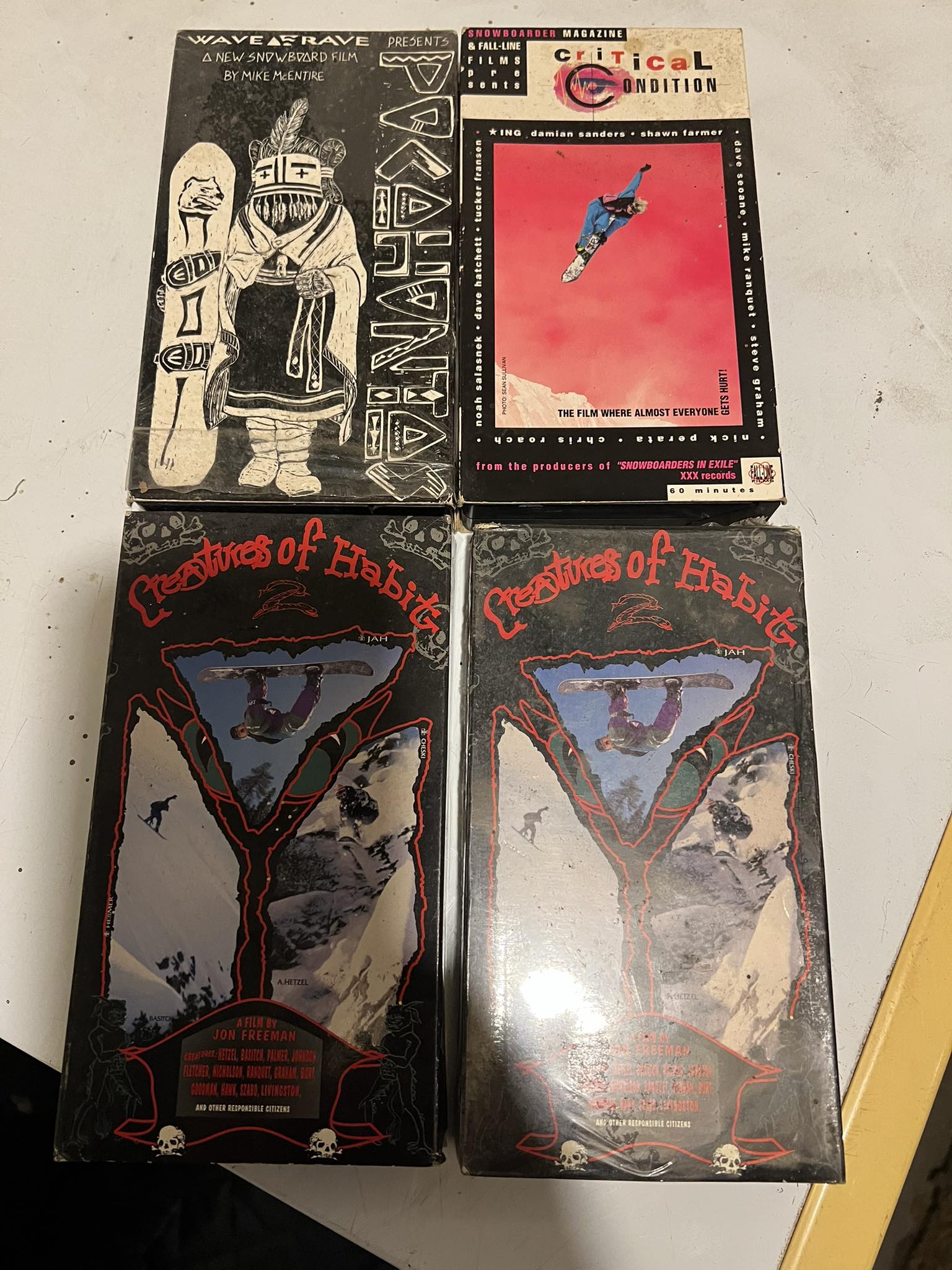 Vintage snowboard VHS collection including Crusty Demons