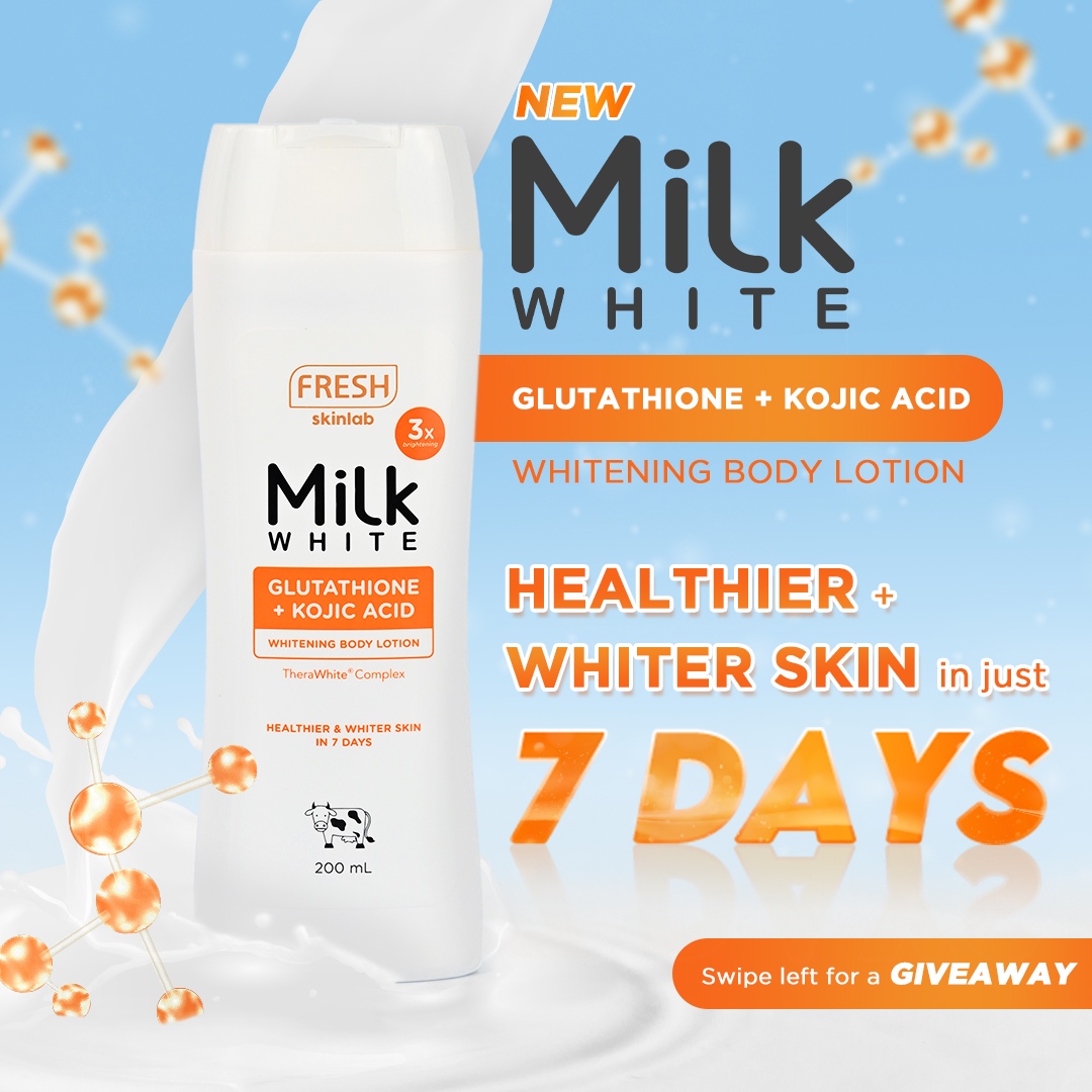 💝🎁 GIVEAWAY TIME 💝🎁 Grab a chance to try our latest product, the Milk White Glutathione + Kojic Acid Whitening Body Lotion! SWIPE LEFT FOR MECHANICS! 🧡 Step 1: Share the first