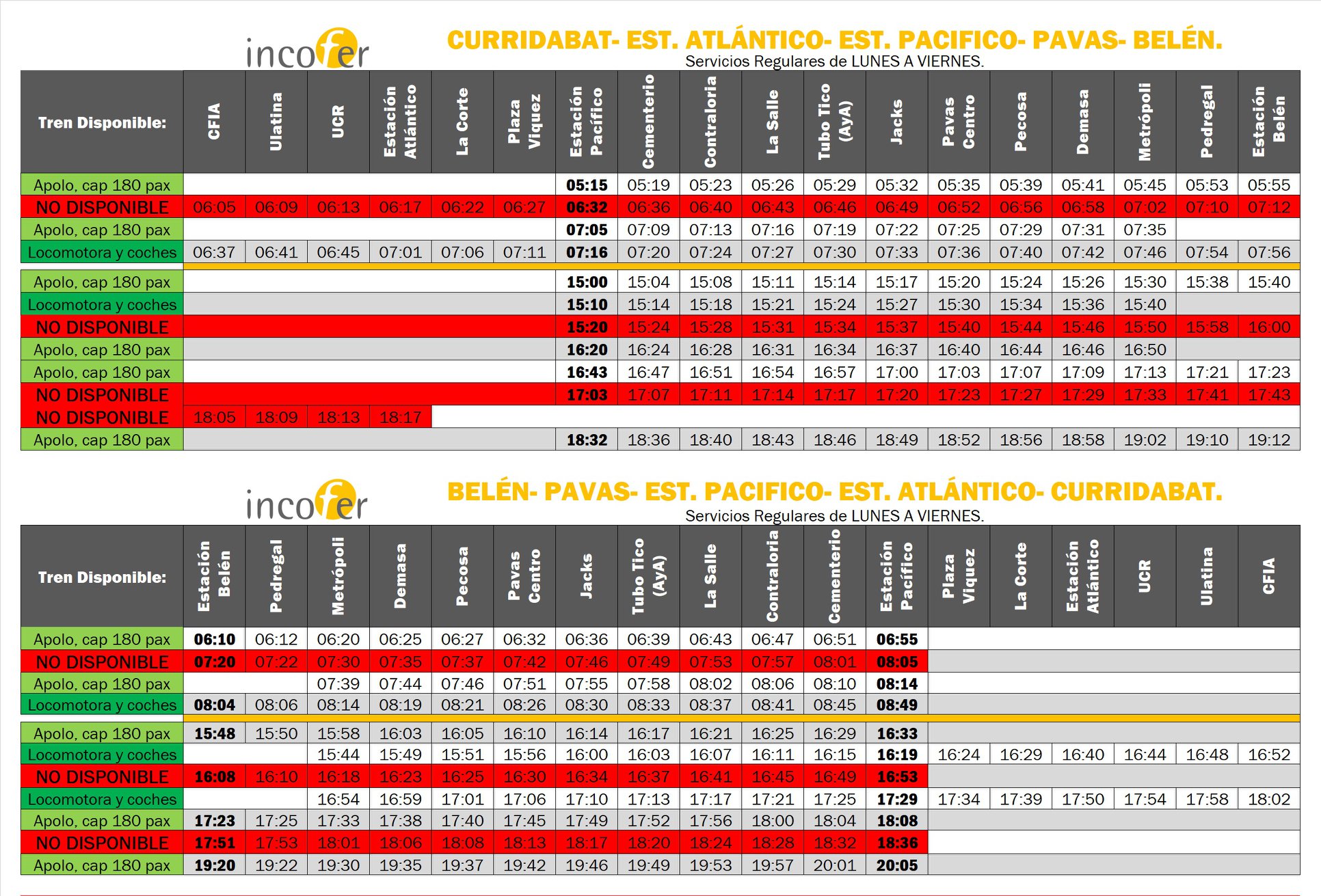 Incofer - Les compartimos el horario en la ruta Pavas-Belén disponible ...
