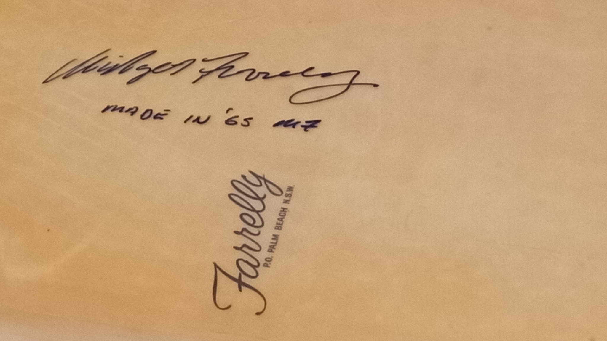 Rare Farrelly surfboard from 1965