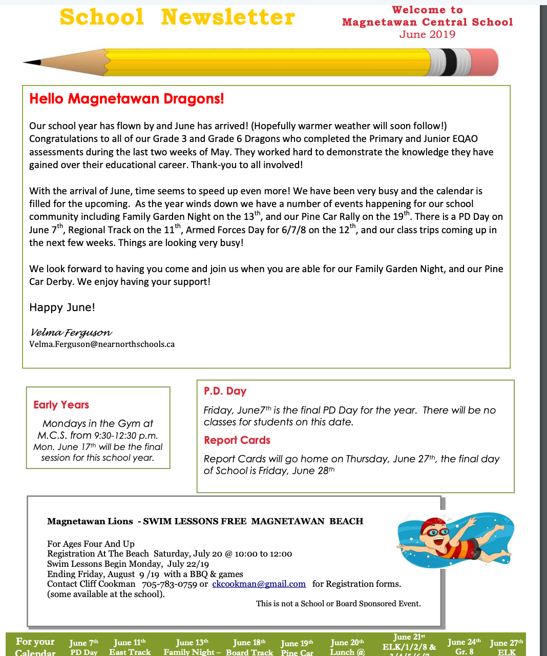 Our June Newsletter: - Magnetawan Central School