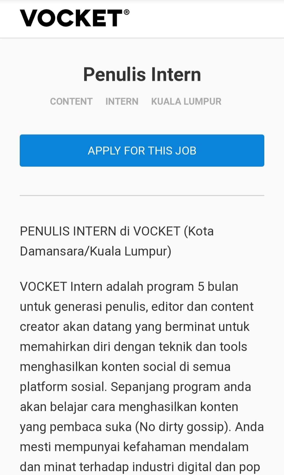 VOCKET - Kebanyakkan yang apply tidak menghantar contoh... | Facebook