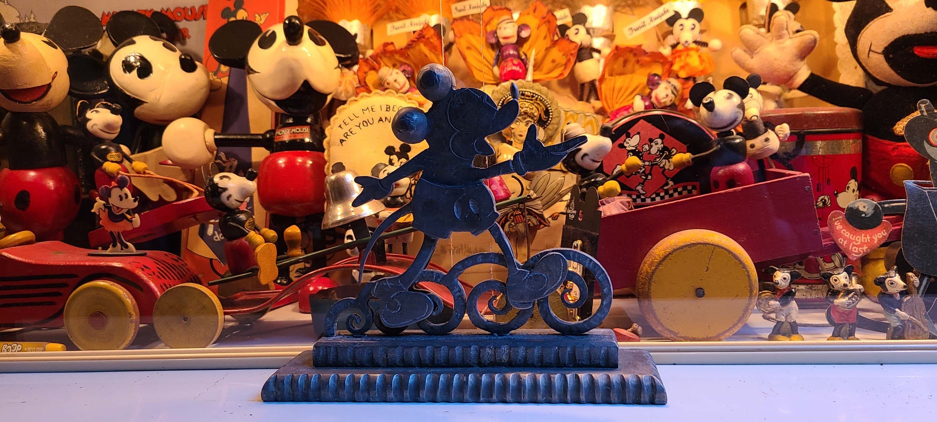 Rare 1930s and 40s Disney Christmas collectibles on display
