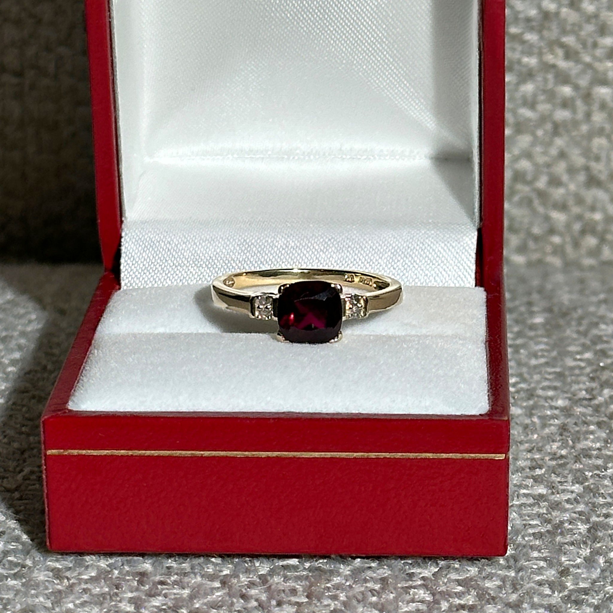 Created Ruby Stone Solid Gold Ring with 4 Diamonds - Rings - Melbourne ...