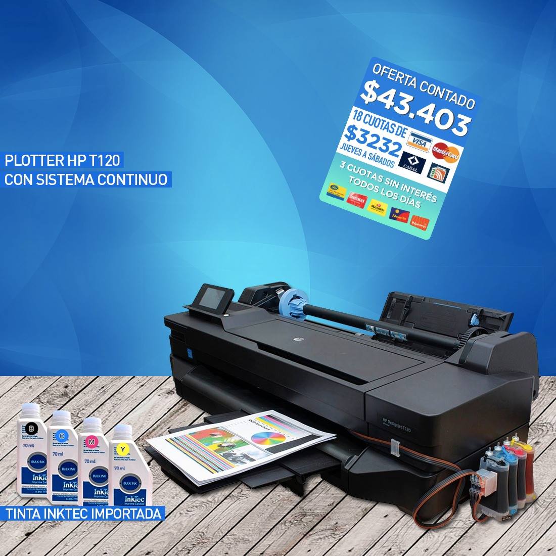 Mebac! Salta - Plotter HP T120 Único con Sistema de tinta...