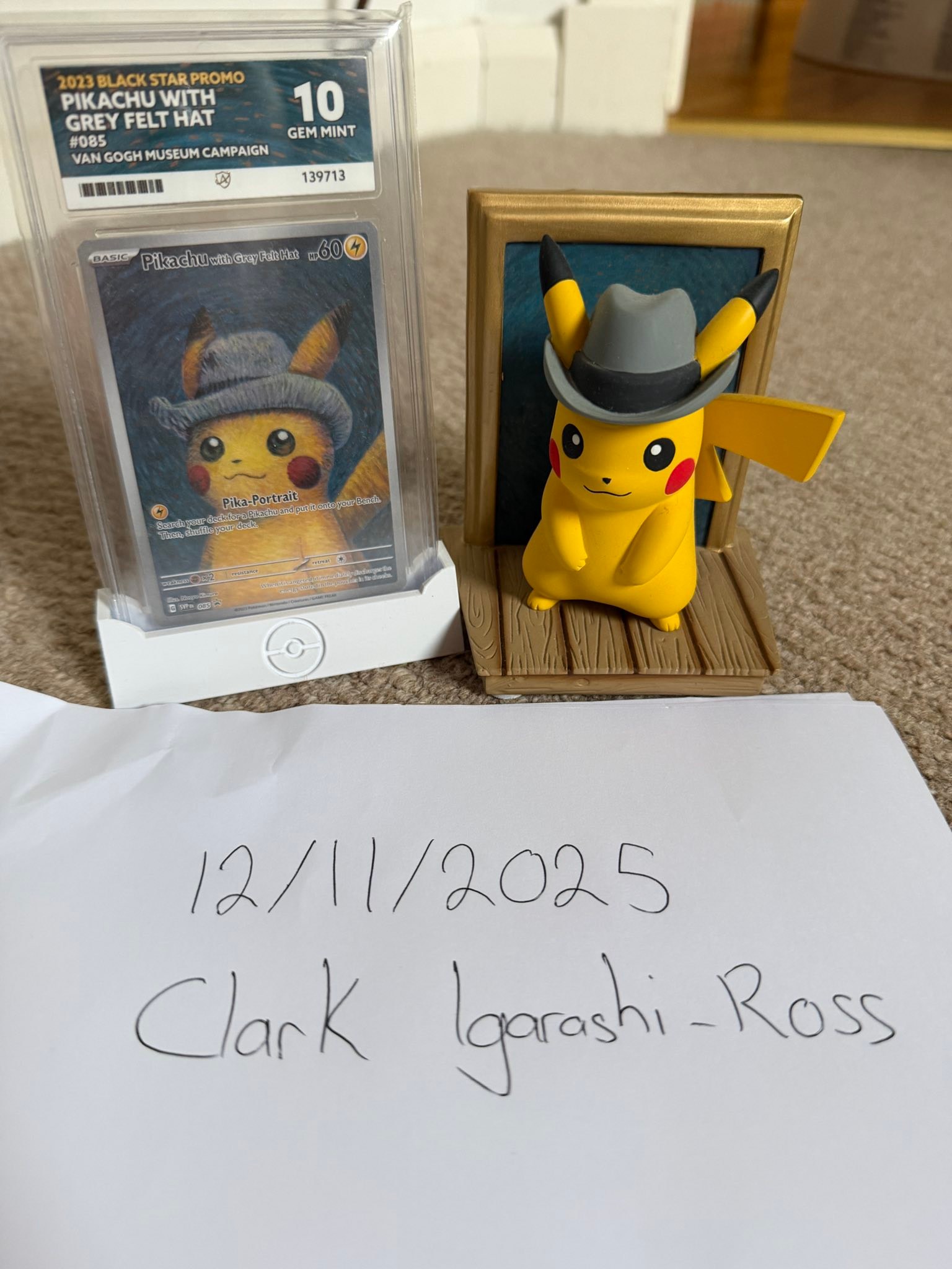 Ace graded Van Gogh grey felt hat Pikachu in 10 along with 