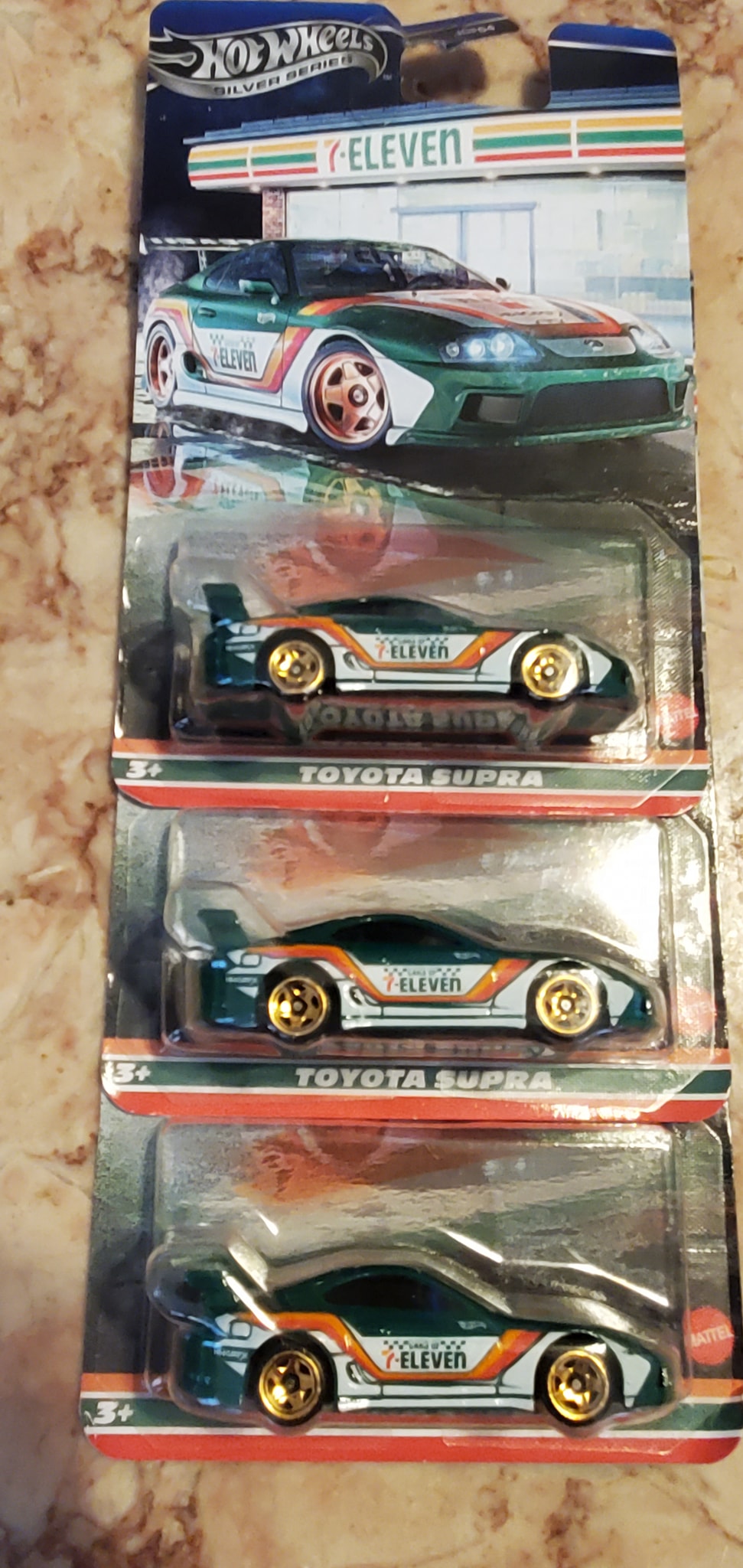 Lotto 3 Hot Wheels Silver Series &ndash; Toyota Supra 7-Eleven, Edizione Limitata, Nuove