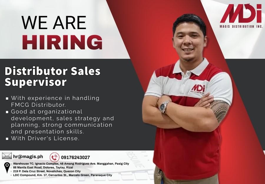 𝐔𝐑𝐆𝐄𝐍𝐓 𝐇𝐈𝐑𝐈𝐍𝐆!!! 𝗗𝗜𝗦𝗧𝗥𝗜𝗕𝗨𝗧𝗢𝗥... - Magis Distribution Inc. | Facebook