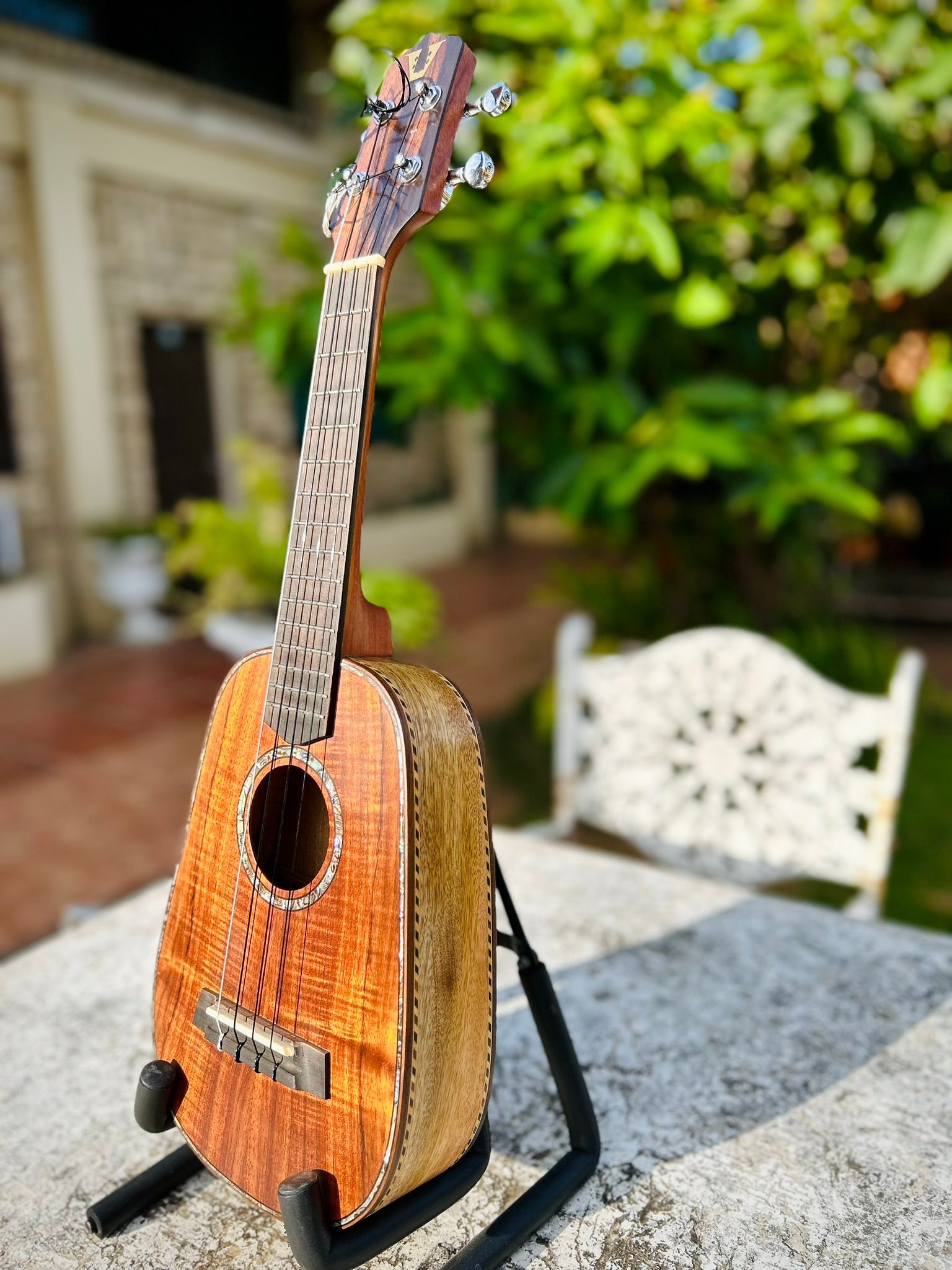 Handmade Pineapple Ukulele with Curly Koa Top and Mango Back and Sides