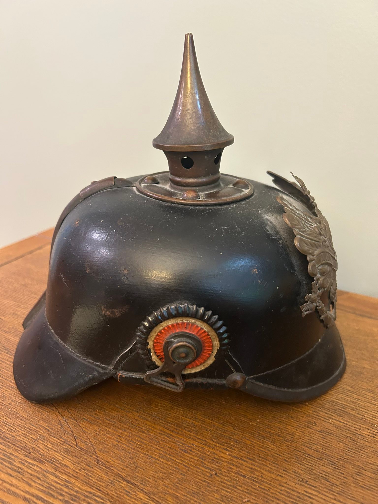 german helmet with spike for motorcycle SHINY NOVELTY FIBER GLASS NOT DOT APPRO – Leather Place German Spike Novelty Helmet Flat