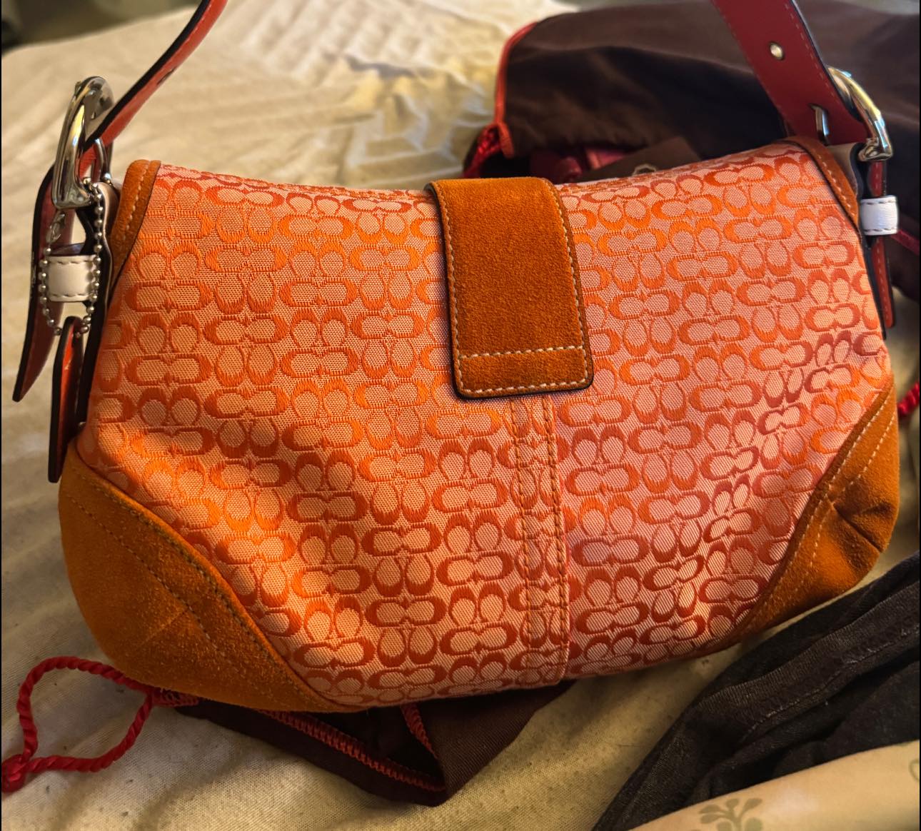 Vintage Coach Soho Orange Signature Hobo Bag | Y2K Leather Trim Purse