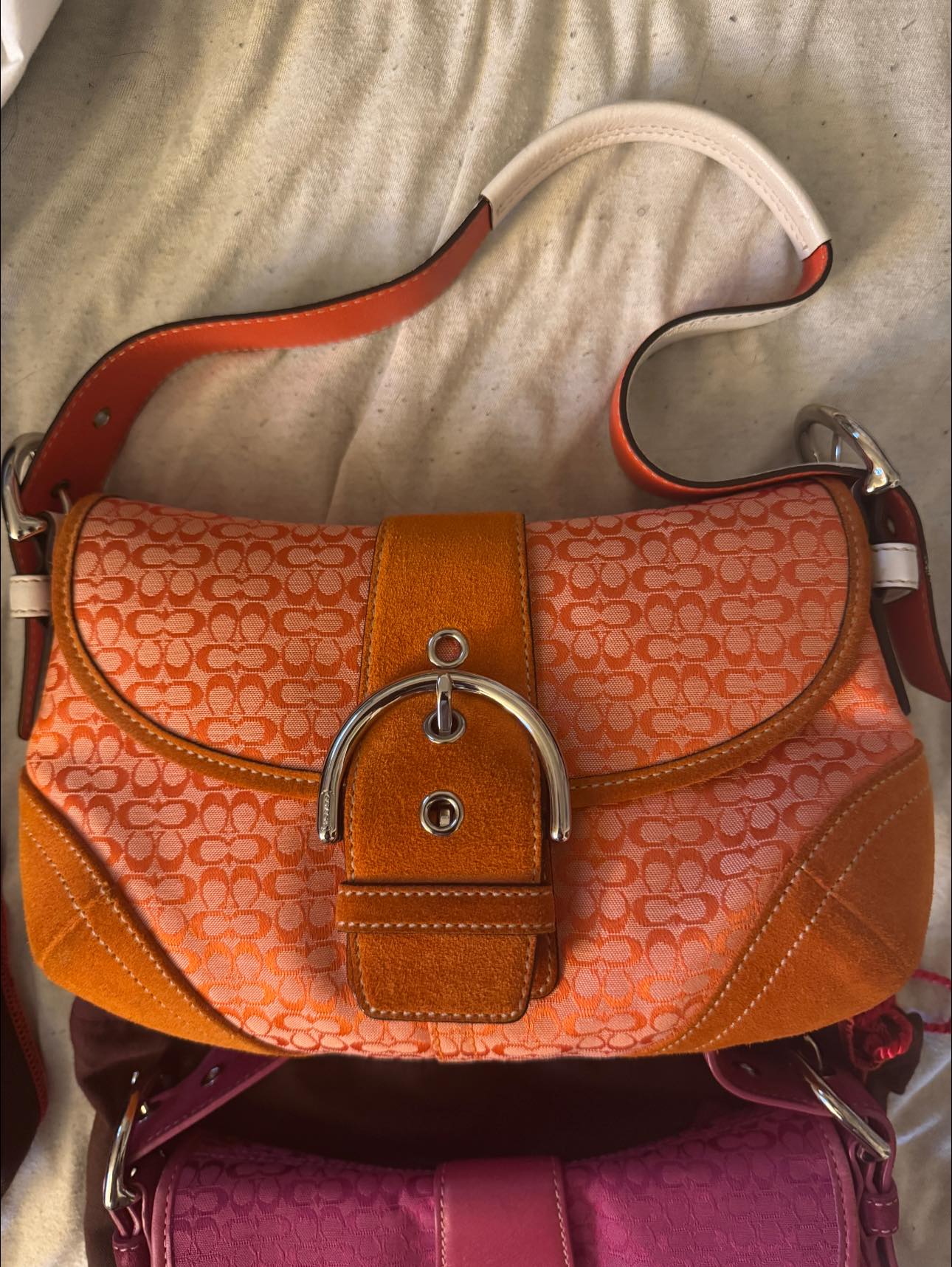 The Coach F10925 Vintage Soho Brown Suede, Leather & Signature C 