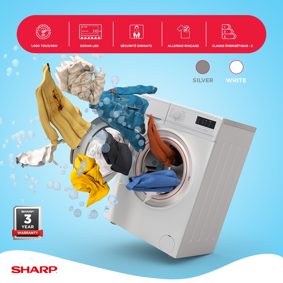 SHARP - Le lave linge 6 kg (Référence ES-FE610CEX) de Sharp est une ...