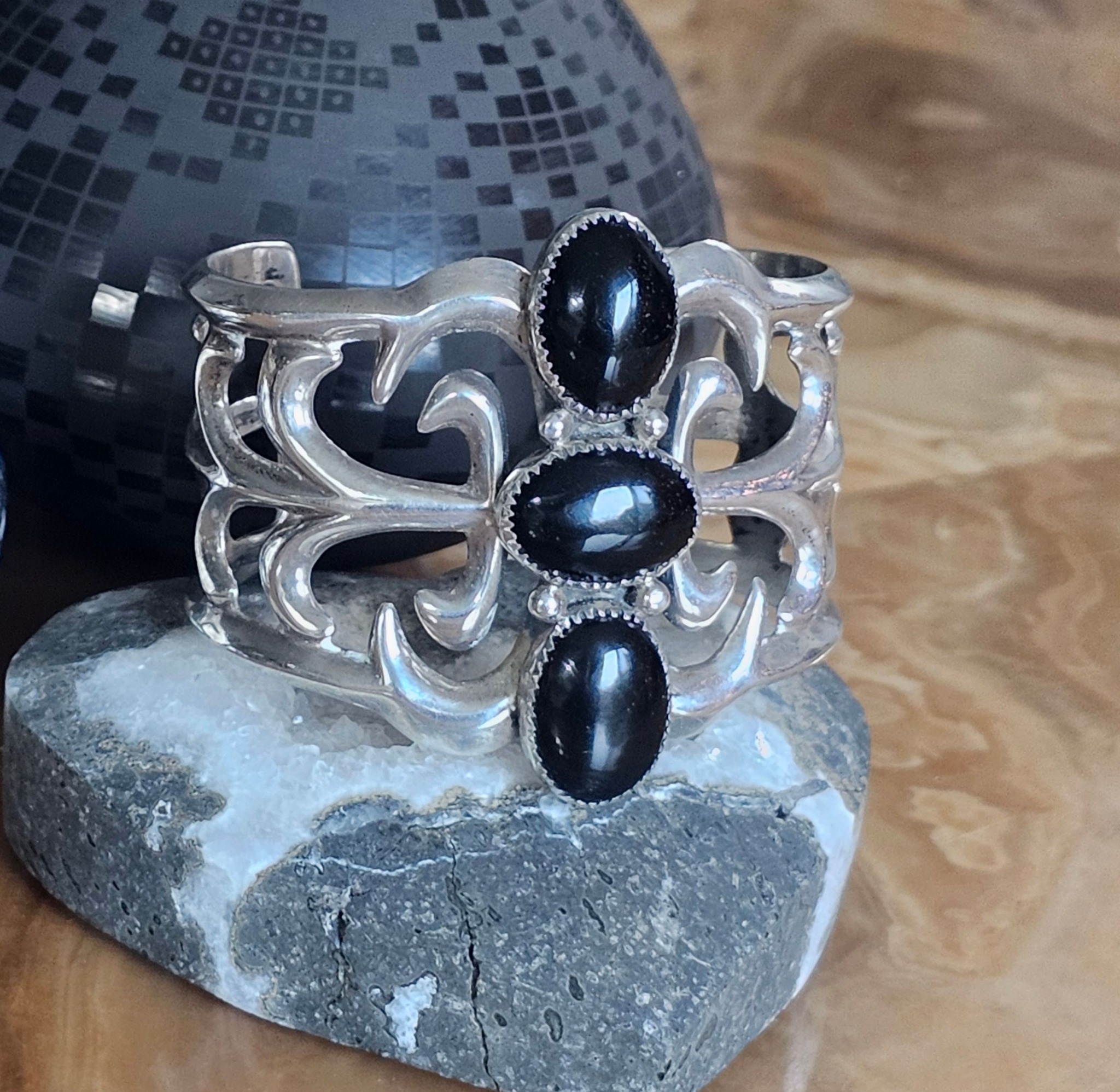 SOLD...stunning Carolyn and Wilson Begay sandcast sterling and 