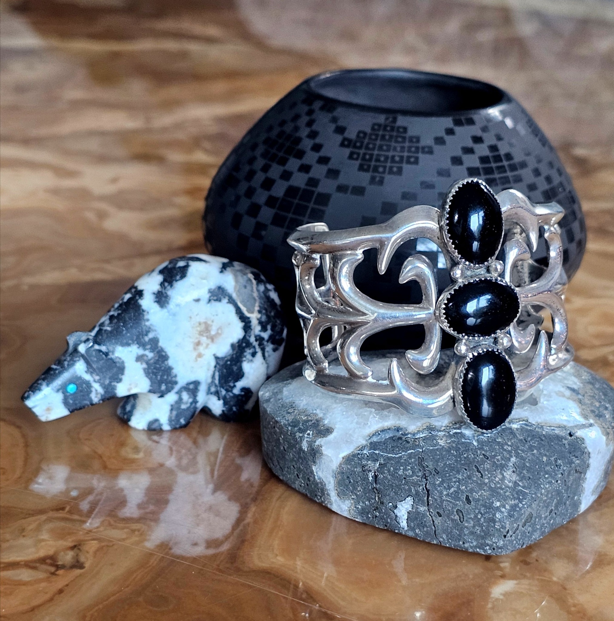 SOLD...stunning Carolyn and Wilson Begay sandcast sterling and 