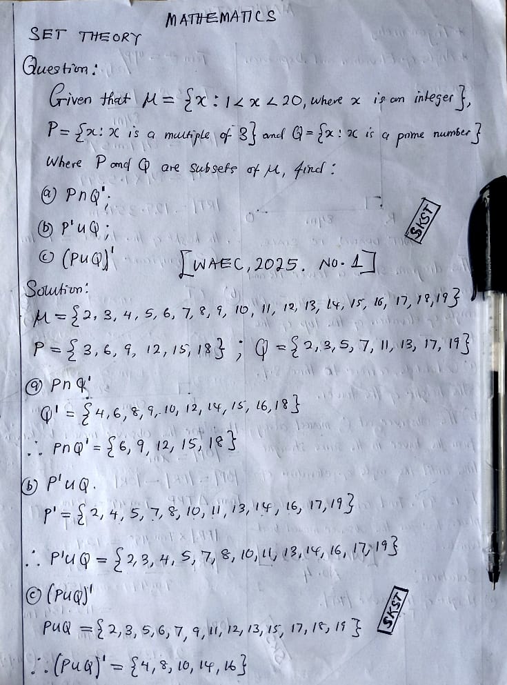 skst #mathematics #settheory #WASSCE2025 Question No. 1.