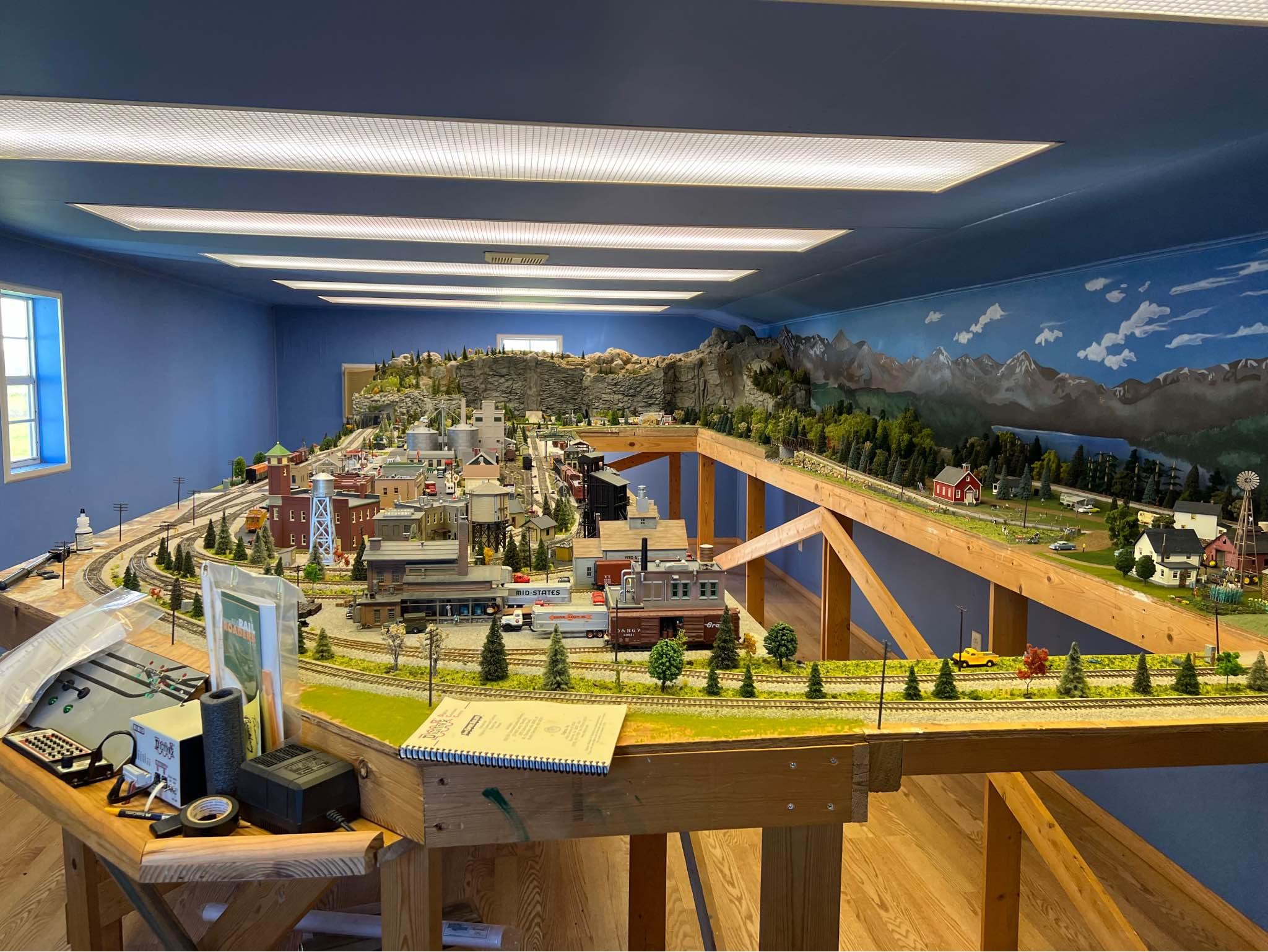 Train layout in movable shed