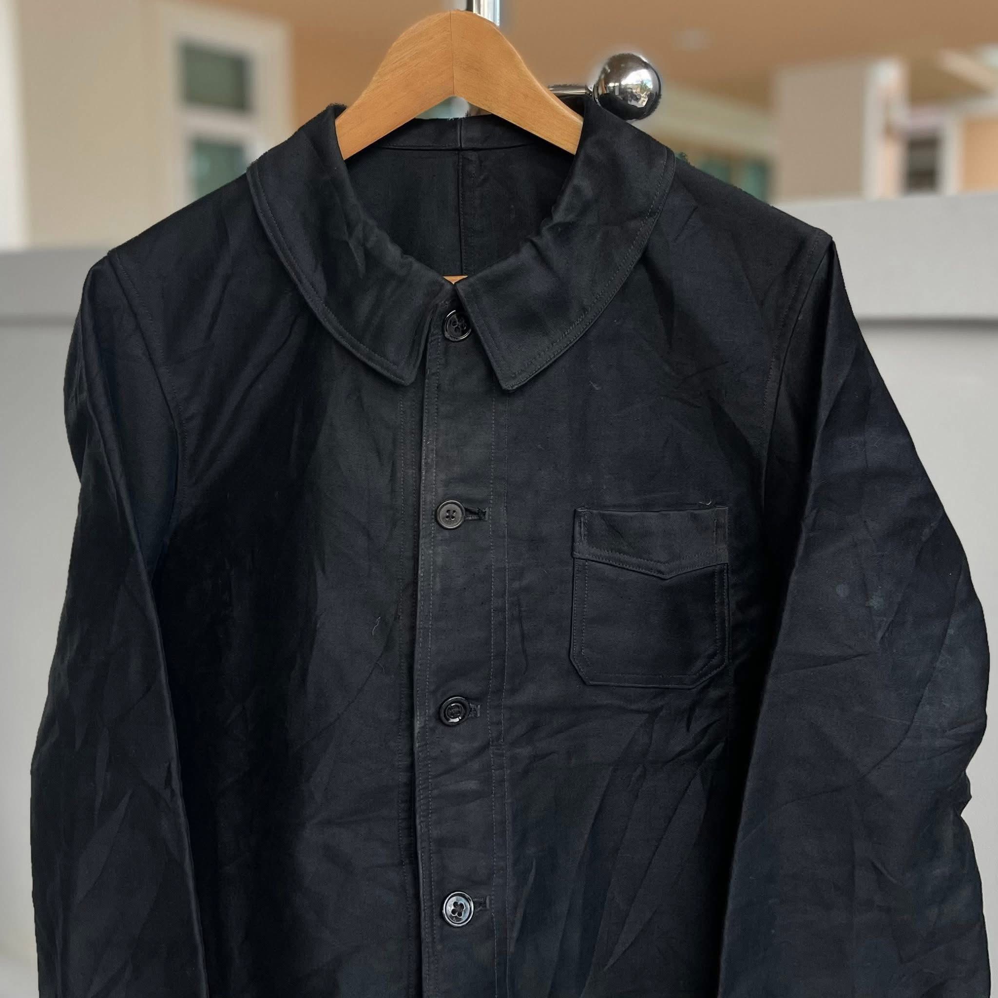 1950's Sun-Faded Black French 'Moleskin' Workwear Jacket