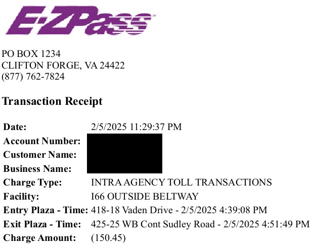 Why am I being charged for 66 express outside the beltway with EZ