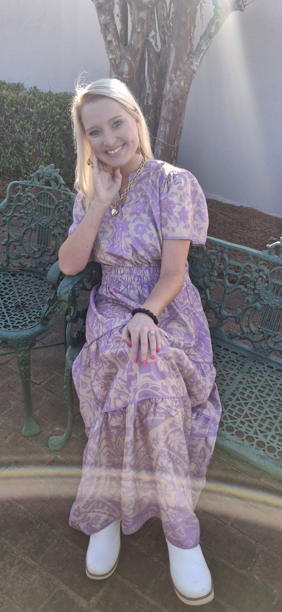 This Lavender & Cream dress is Beautiful & Michaela Colgan Johnson wears it Great!! Will be perfect for Easter or a Spring Wedding!!