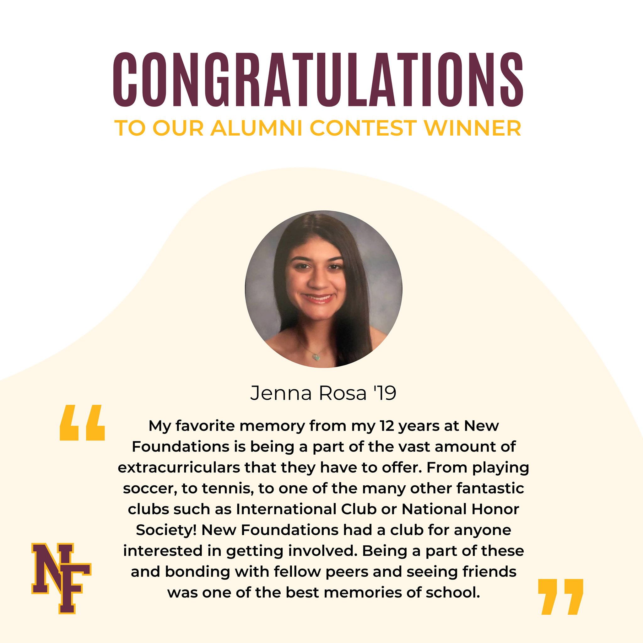 Congratulations Jenna Rosa, NFCS... - New Foundations Alumni