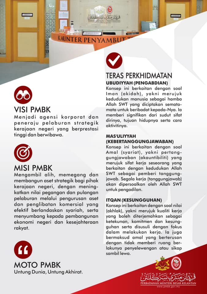 Perbadanan Menteri Besar Kelantan Perbadanan Menteri Besar Kelantan Pmbk Merupakan Sebuah Agensi Korporat Dan Peneraju Pelaburan Strategik Kerajaan Negeri Kelantan Yang Berperanan Untuk Mengambil Alih Memegang Dan Membangunkan Aset Strategik Bagi