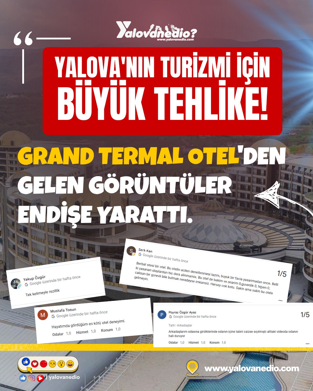 YALOVA TURİZMİ İÇİN BÜYÜK TEHLİKE! GRAND TERMAL OTEL'DEN GELEN GÖRÜNTÜ