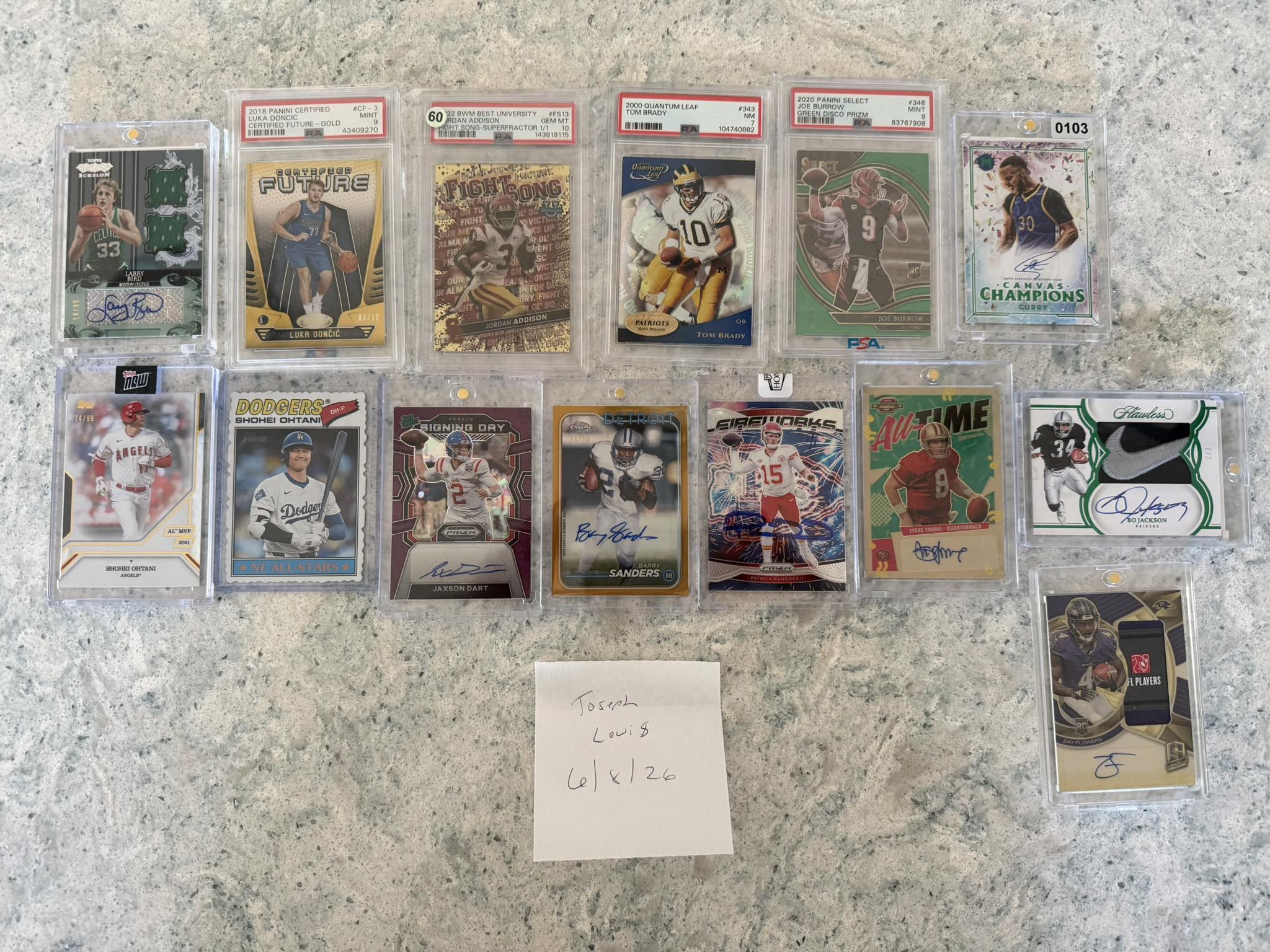 Bird /99 $245 Doncic /10 $975 Barry /50 true gold $225 Mahomes 1/1 