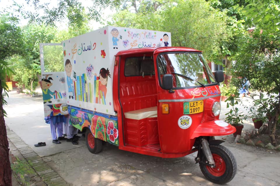 Our rickshaw library at... - Alif Laila Book Bus Society