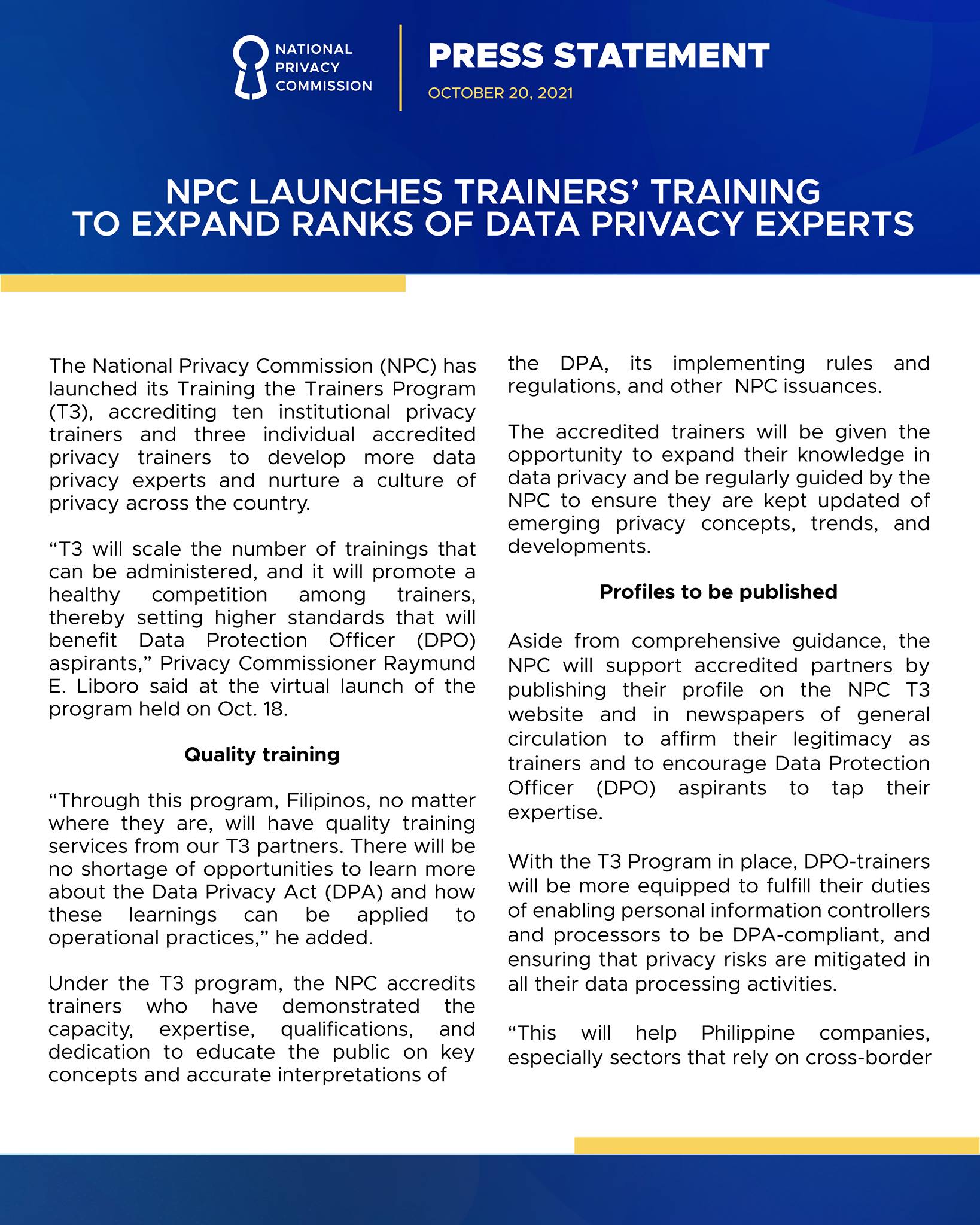 NPC LAUNCHES TRAINERS'... - National Privacy Commission | Facebook