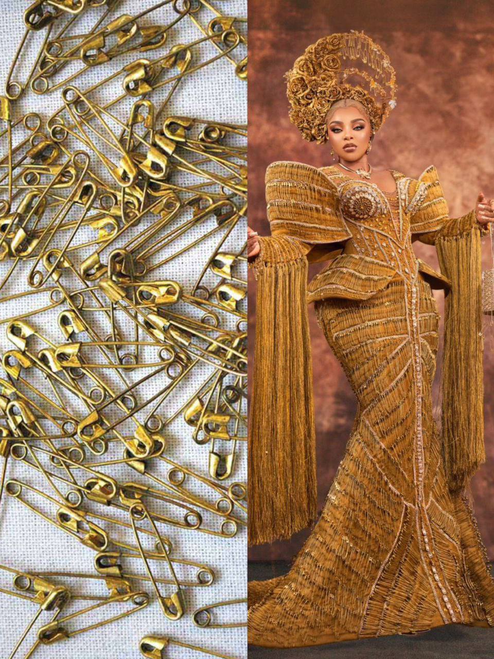 Mercy Atang's dress made with 1 million safety pins at AMVCA 2025