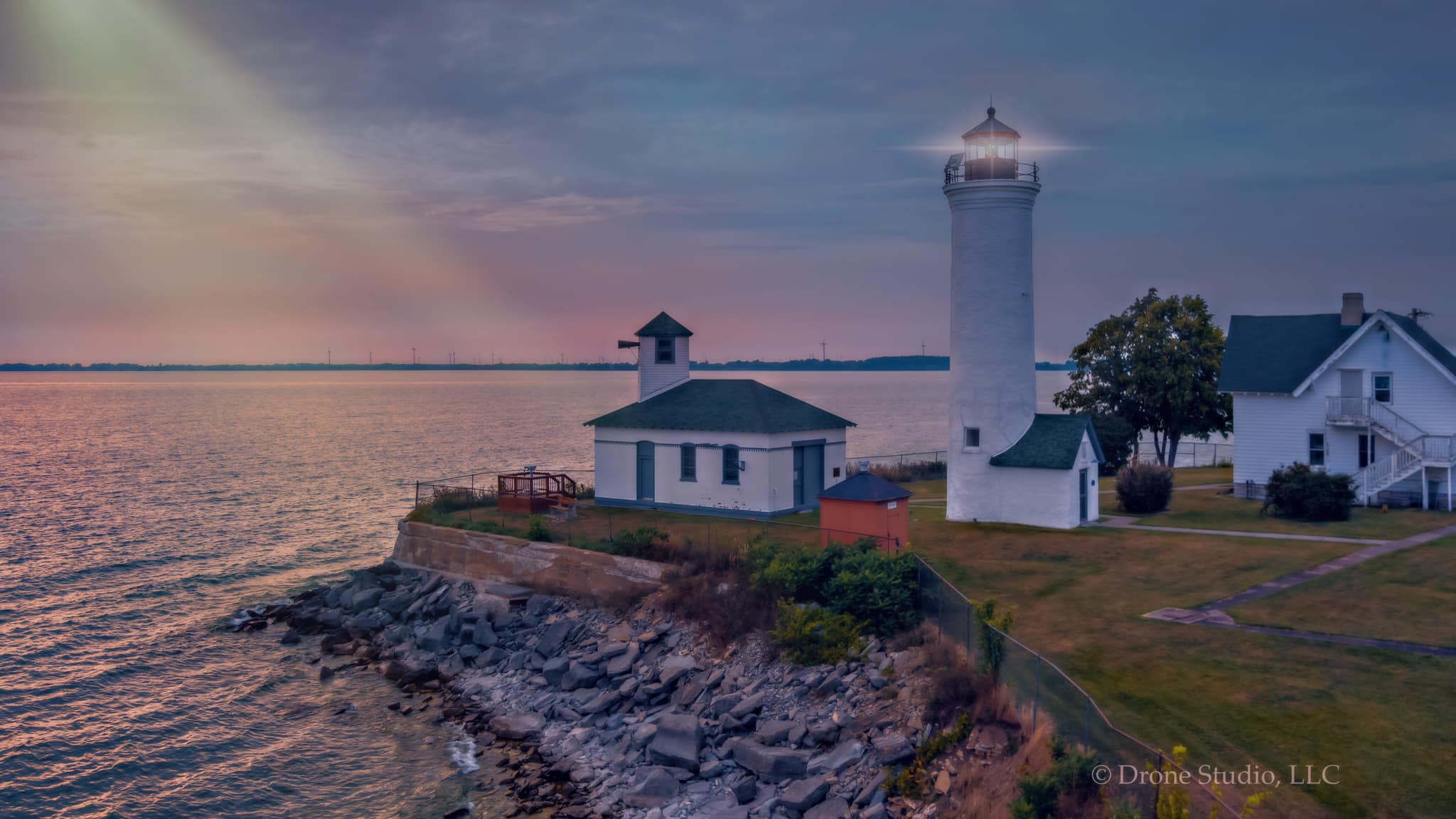 Drone - Tibbetts Point Lighthouse, in Cape Vincent, New York, marks the ...