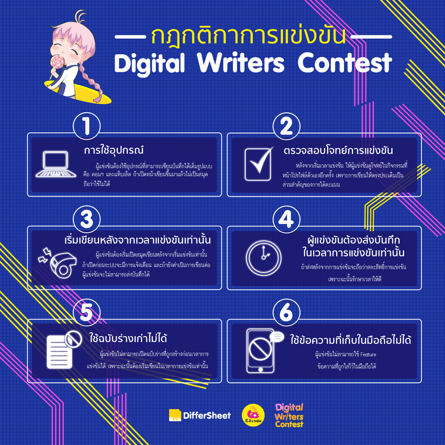 กฎกติกาการแข่งขัน DifferSheet Writers Contest . 1. #การใช้อุปกรณ์ ผู้ ...
