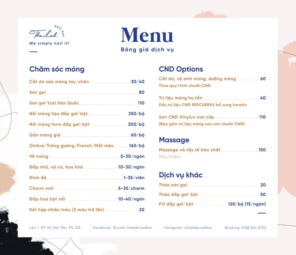 Update menu của The Lab. tí nào mọi... - The Lab - Nail Bar