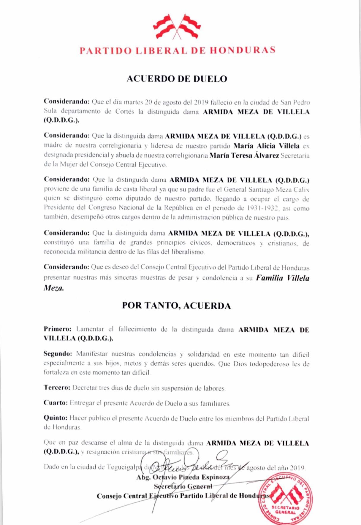 Partido Liberal de Honduras - QDDG la distinguida dama Armida Meza de ...