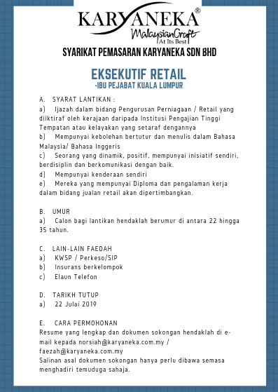 Iklan Jawatan Kosong Syarikat Karyaneka Sdn Bhd Facebook